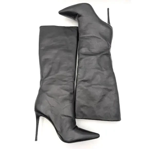 Black Suede Studio Kath 80 Knee High Boots Women's Black Leather Size US7.5 EU38 - Picture 9 of 13